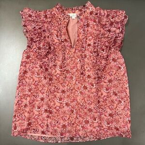 LOFT Red & Pink Feminine Floral Blouse Top - Size Small
